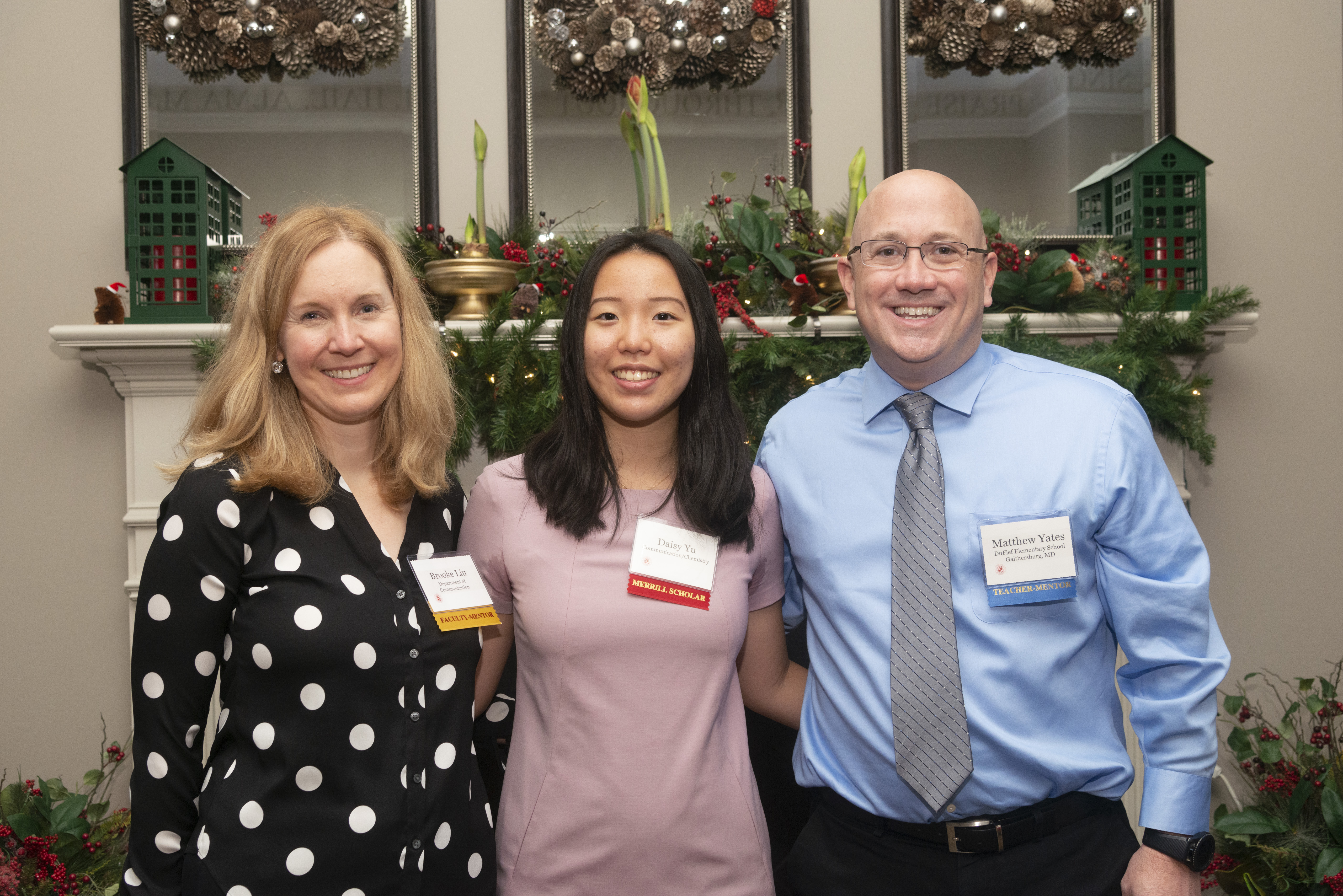 Merrill Scholar Daisy Yu with mentors Matthew Yates and Brooke Fisher Liu